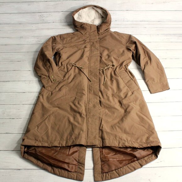 Old Navy Women's Utility Jacket Size S Brown Hooded Faux Fur Lining Casual - Picture 1 of 10